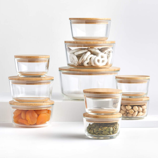 T Daniels - 20-Piece Round Glass Food Storage Set with Bamboo Lids