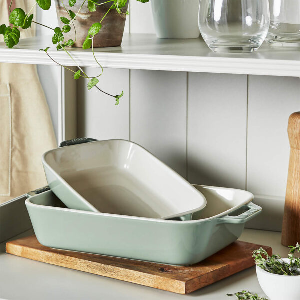 T Daniels - 2-Piece Eucalyptus Green Ceramic Baking Dish Set - Image 3