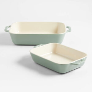 T Daniels - 2-Piece Eucalyptus Green Ceramic Baking Dish Set